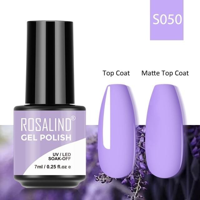 Rosalind Gel Polish S050 - Smalto Semipermanente con Top Coat e Matte Top Coat Alta Densità di Pigmenti 7ml UV/LED Soak Off Formula Antigraffio e Anti-Scheggiatura