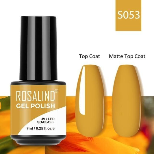 Rosalind Gel Polish S053 - Smalto Semipermanente con Top Coat e Matte Top Coat Alta Densità di Pigmenti 7ml UV/LED Soak Off Formula Antigraffio e Anti-Scheggiatura