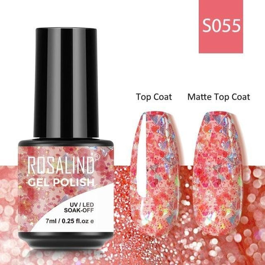 Rosalind Gel Polish S055 - Smalto Semipermanente con Top Coat e Matte Top Coat Alta Densità di Pigmenti 7ml UV/LED Soak Off Formula Antigraffio e Anti-Scheggiatura