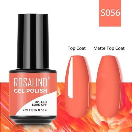 Rosalind Gel Polish S056 - Smalto Semipermanente con Top Coat e Matte Top Coat Alta Densità di Pigmenti 7ml UV/LED Soak Off Formula Antigraffio e Anti-Scheggiatura