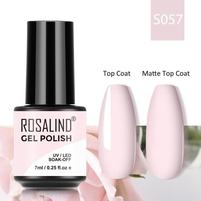Rosalind Gel Polish S057 - Smalto Semipermanente Rosa con Top Coat e Matte Top Coat Alta Densità di Pigmenti 7ml UV/LED Soak Off Formula Antigraffio e Anti-Scheggiatura