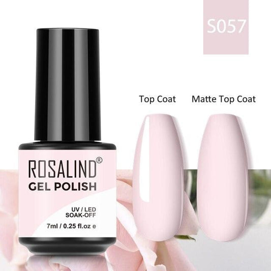 Rosalind Gel Polish S057 - Smalto Semipermanente Rosa con Top Coat e Matte Top Coat Alta Densità di Pigmenti 7ml UV/LED Soak Off Formula Antigraffio e Anti-Scheggiatura