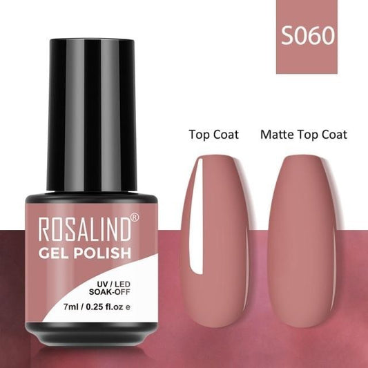 Rosalind Gel Polish S060 - Smalto Semipermanente con Top Coat e Matte Top Coat Alta Densità di Pigmenti 7ml UV/LED Soak Off Formula Antigraffio e Anti-Scheggiatura