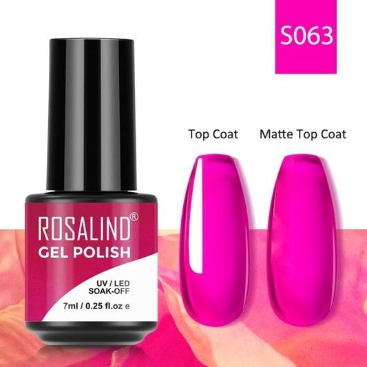 Rosalind Gel Polish S063 - Smalto Semipermanente con Top Coat e Matte Top Coat Alta Densità di Pigmenti 7ml UV/LED Soak Off Formula Antigraffio e Anti-Scheggiatura