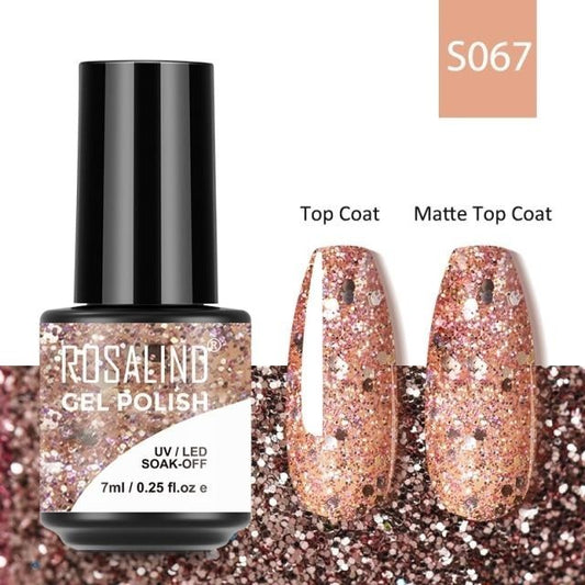 Rosalind Gel Polish S067 - Smalto Semipermanente con Top Coat e Matte Top Coat Alta Densità di Pigmenti 7ml UV/LED Soak Off Formula Antigraffio e Anti-Scheggiatura
