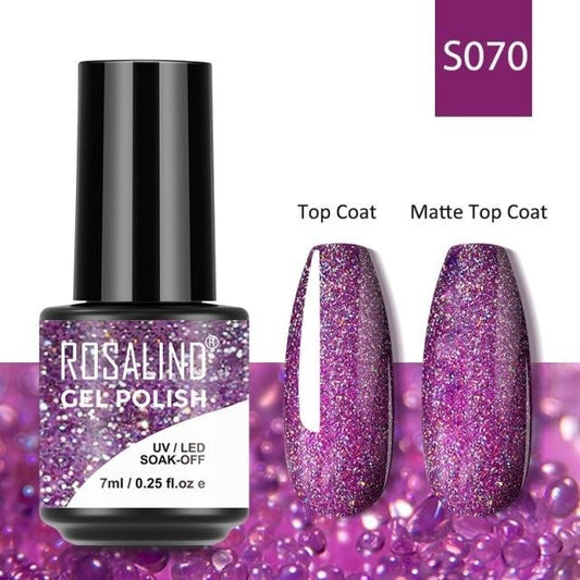 Rosalind Gel Polish S070 - Smalto Semipermanente con Top Coat e Matte Top Coat Alta Densità di Pigmenti 7ml UV/LED Soak Off Formula Antigraffio e Anti-Scheggiatura